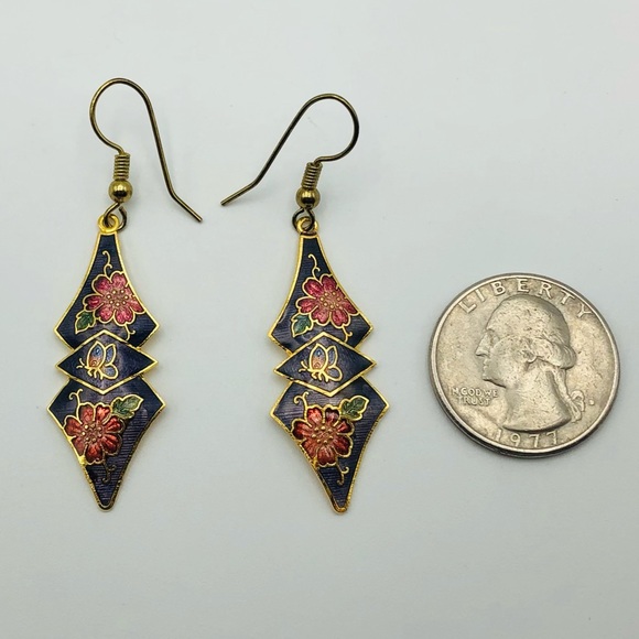 Vintage Cloisonné Earrings Butterflies and Flowers - Picture 4 of 5